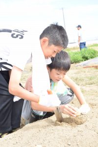 ジャガイモを植える子どもたち