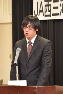 就任あいさつする黒野新部長