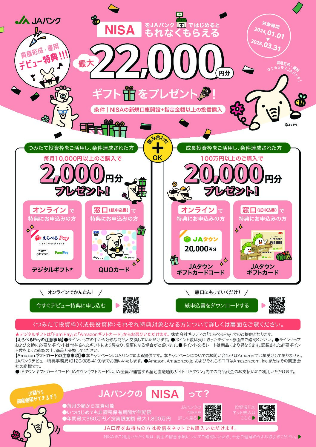 【NISA】をJAバンクで始めると最大22,000円相当がもれなくもらえる！